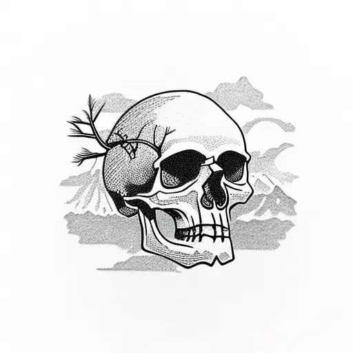 Skull With Trees And Mountain