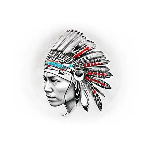 Woman Wearing Native American Headgear