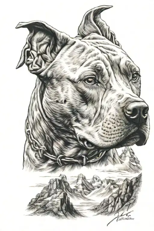 Pit Bull And Mountains