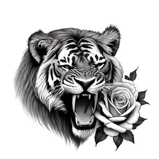 Lion Angry And Tiger Angry With Rose