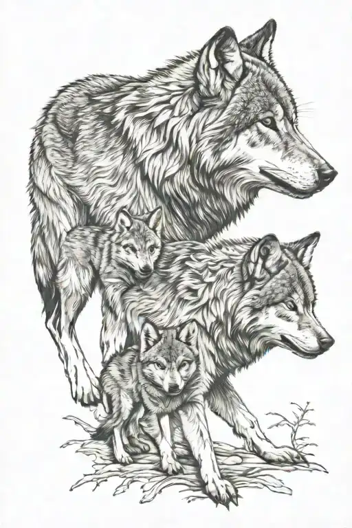 Wolf Protecting Its Cubs