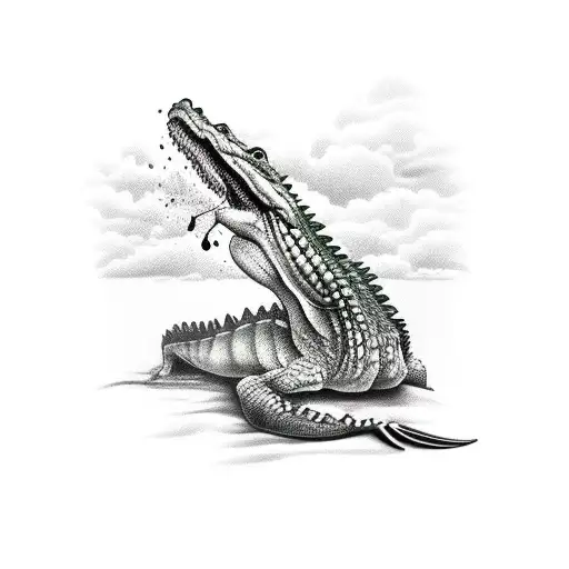 Crocodile Under A Palm Tree