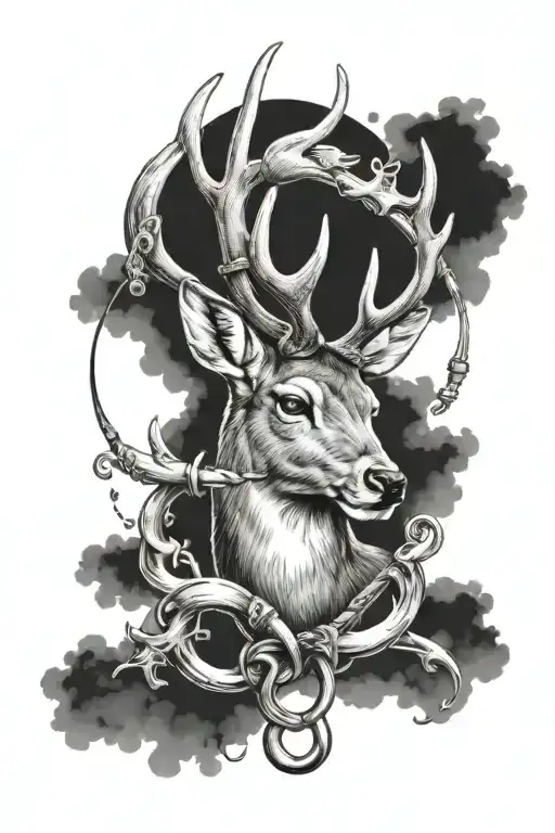Deer With Fishing Hook And Cross