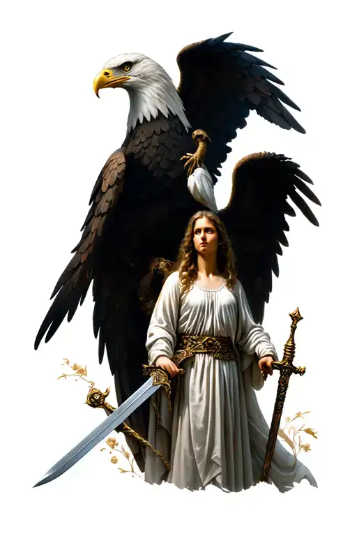 Angel With A Sword And An Eagle Stands Nearby