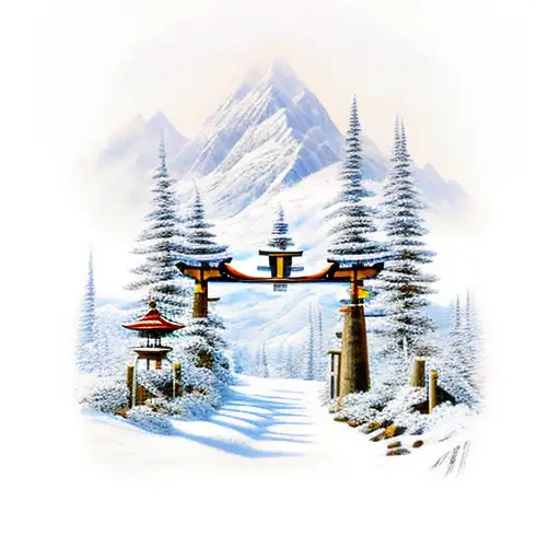 Mountain Scene With Torii Gates