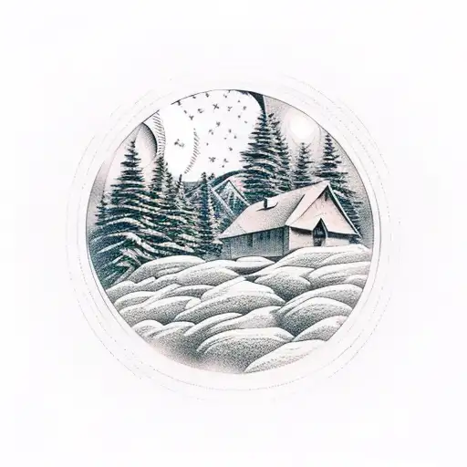 Mountain Scene With Moon And Stars