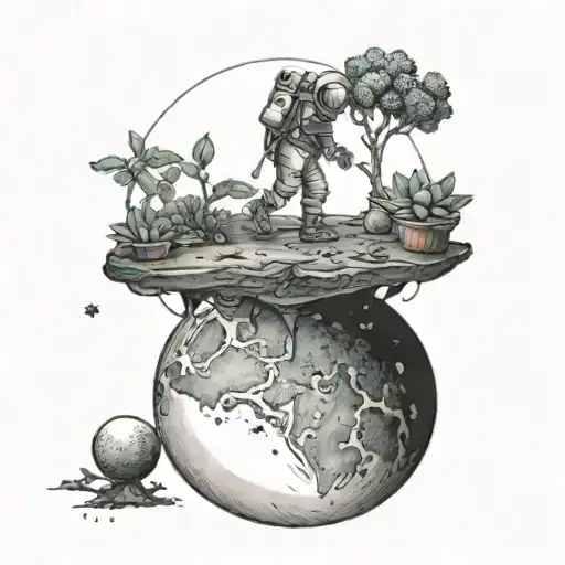 A Micro Standing On A Moon With Small Planters Orbiting It