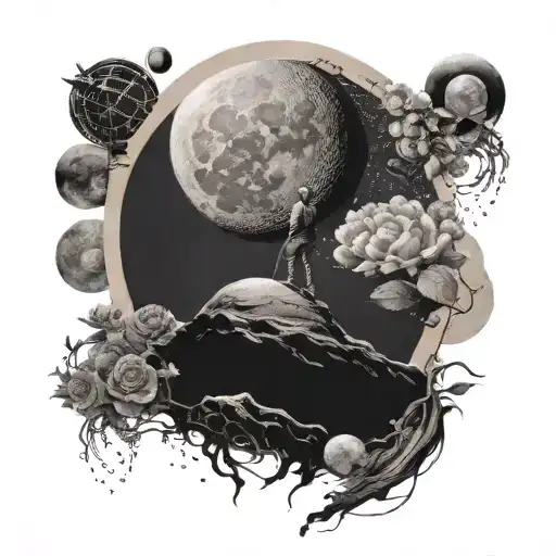 A Man With A Microphone Standing On A Moon With Small Planters Orbiting It