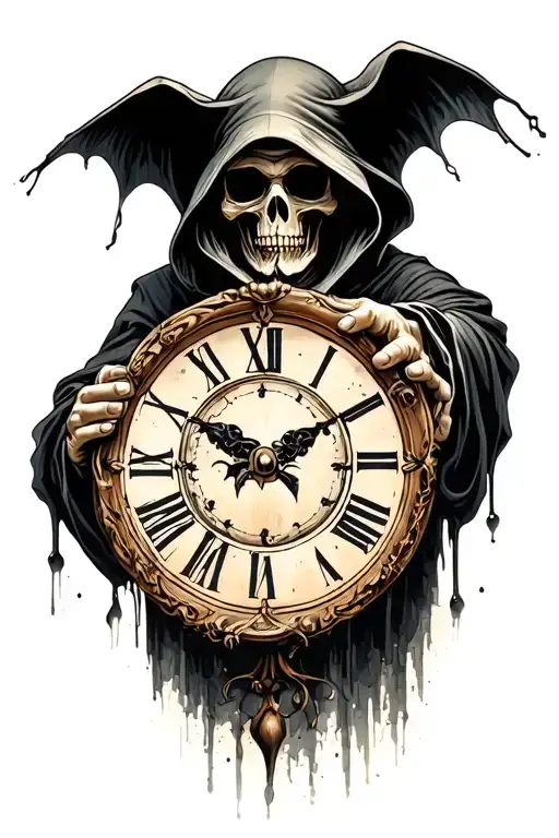 Grim Reaper Holding A Clock Face