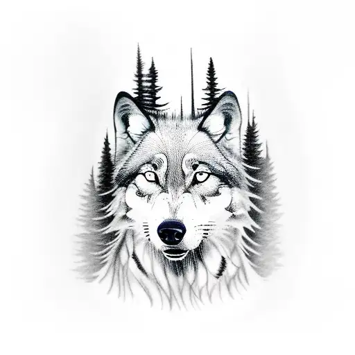 A Mystical Forest With Hidden Dog Footprints And A Lone Wolf Watching Over