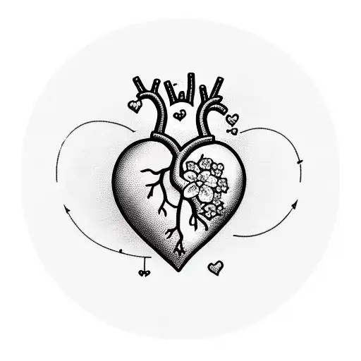 Heart Covered By Flowers And In The Middle Of The Heart The Silhouette Of A Father And Son