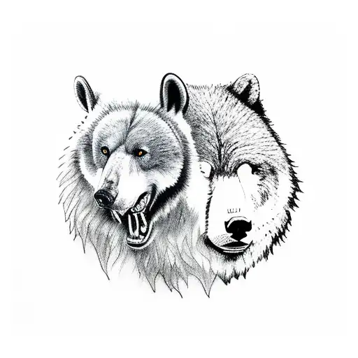 A Angry Bear And Wolf Protecting An Amount Of Dollars