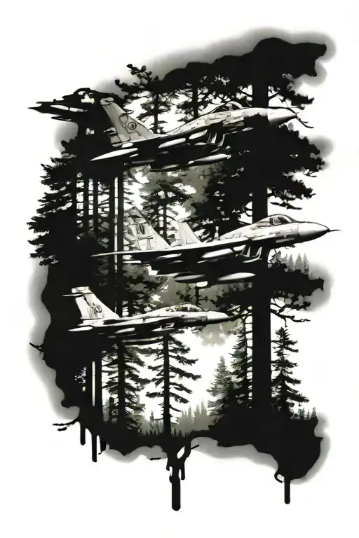 Fighter Jets Flying Through The Forest Scene