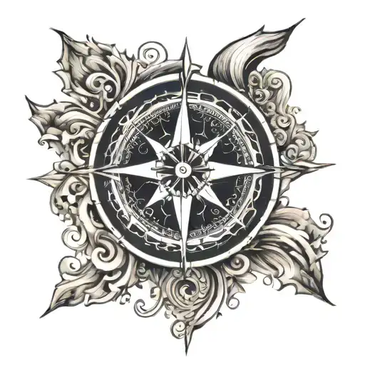 A Compass Rose With Intricate Wave Patterns As The Background
