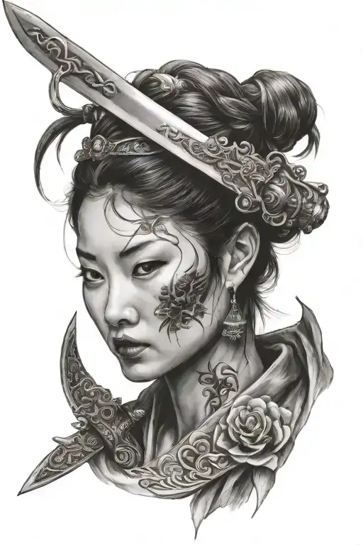 Chinese Lady Face With A Sword