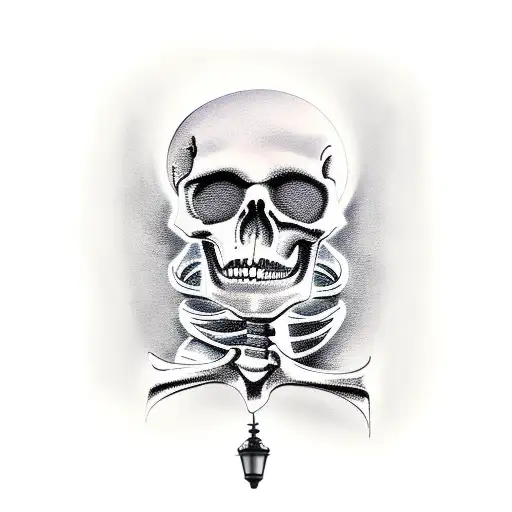 Skeleton In Suit Against Lampost