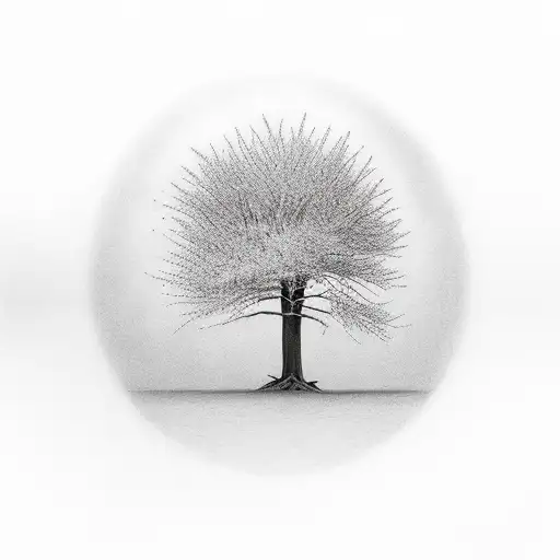 A Slight High Tree With Few Leaves