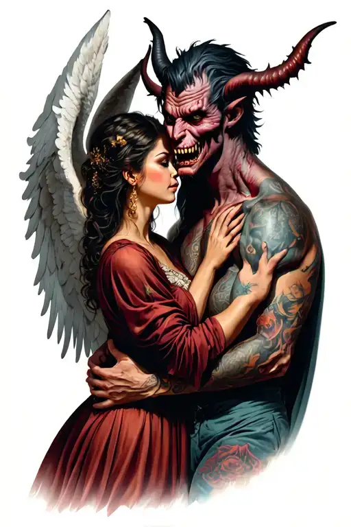 Angel Girl And Demon Guy Hug