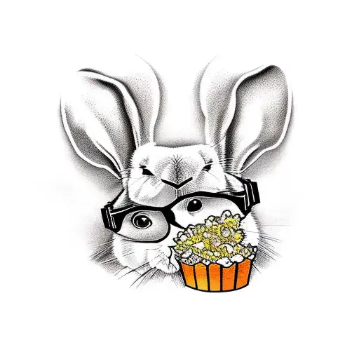 Bunny Wearing 3D Glasses And Eating Popcorn