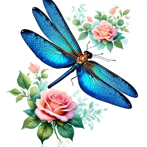 Rose Dragonfly And Butterfly
