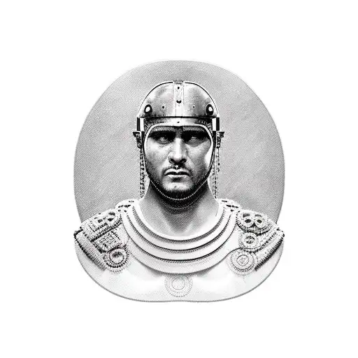 A Roman Warrior Holding A Computer Circuit Board Shield In A Blackwork Style