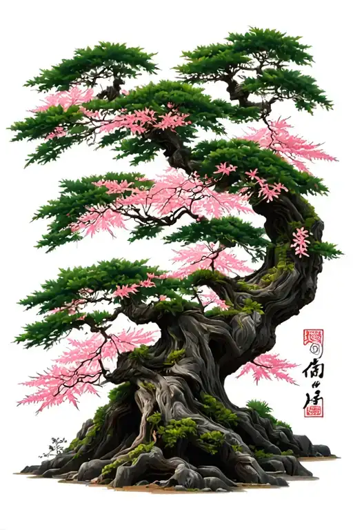 Japanese Maple And Cherry Blossom Tree Entwined Together