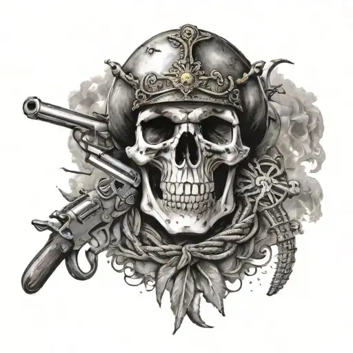 Jolly Rodger With Pistols Behind The Skull Instead Of Swords