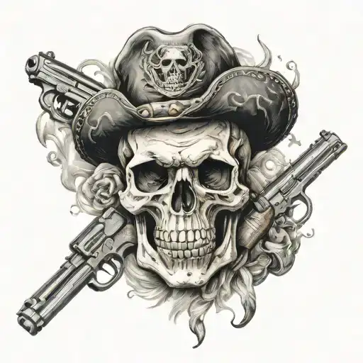 Jolly Rodger With Pistols Behind The Skull