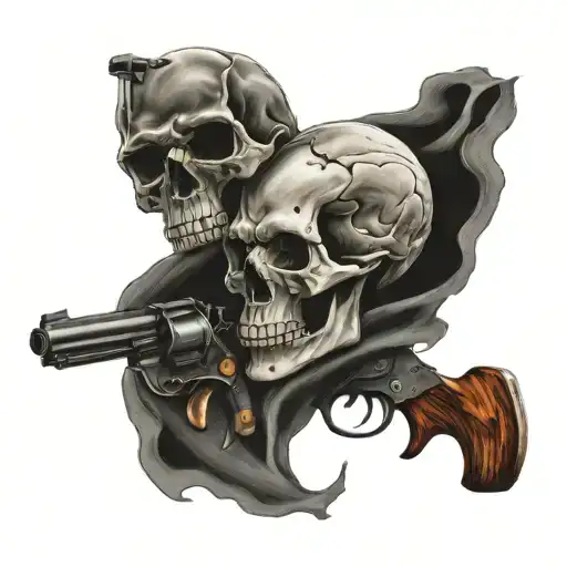 Two Revolvers Crossed Behind A Skull