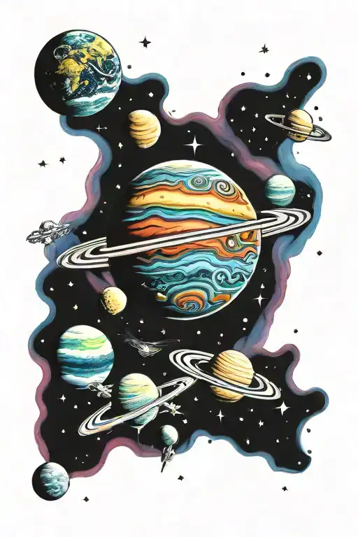 Colorful Space With Planets And Stars