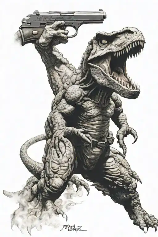 Raging T Rex With Gun Shooting