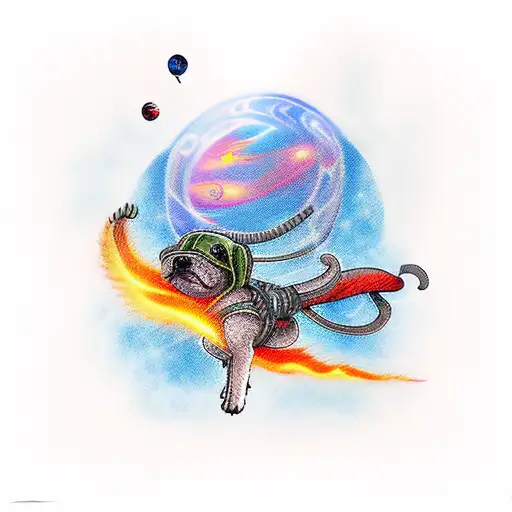 Alien Dog Flying In Space With Fire On Its Tail