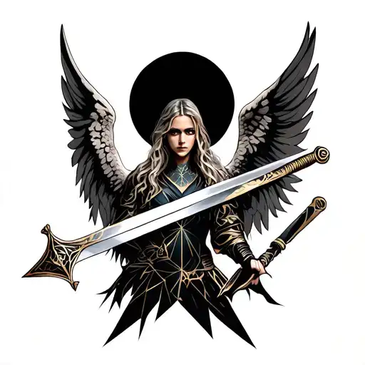 Geometric Fallen Angel And Sword