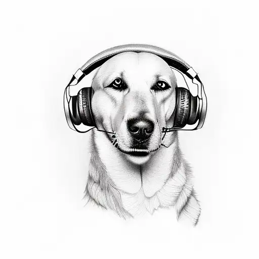 A Realistic Portrait Of A Dog Wearing Headphones
