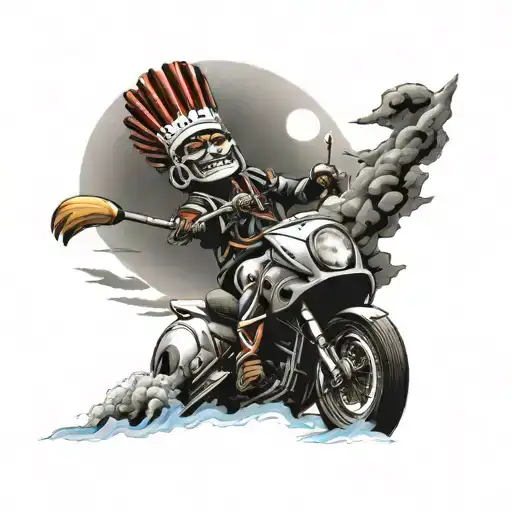 Chief Wahoo Riding A Hayabusa Towards The Sunset Sky