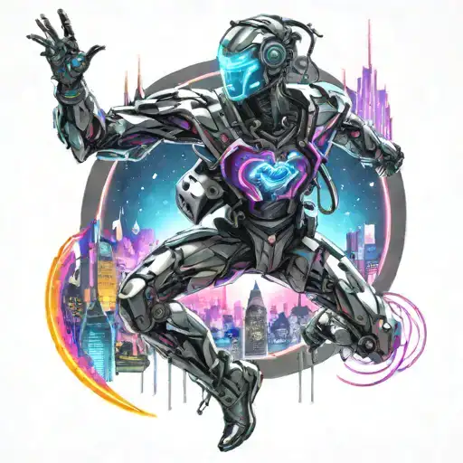 A Futuristic Cyborg Dancing Gracefully In A Neon-lit Cityscape With Universe Gay Feeling Free