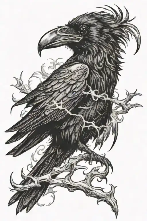Raven Riding A Lighting Bolt