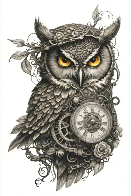Owl Clockwork Mechanism Symbolizing Growth