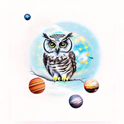 Realistic Owl With Solar System