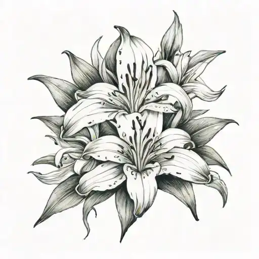 Breast Cancer Ribbon Attached To A Plant Of Lillies