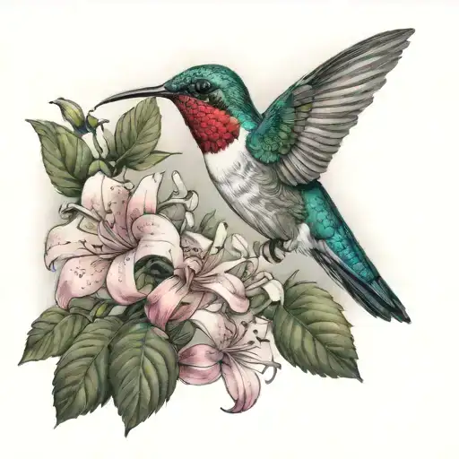 Humming Bird With Flowers