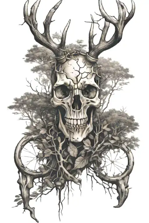 Clocked Figure With Deer Skull Head Standing In A Forest
