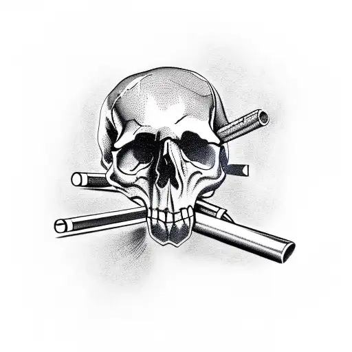 Skull Smoking A Cigarette With Crossed Crutches