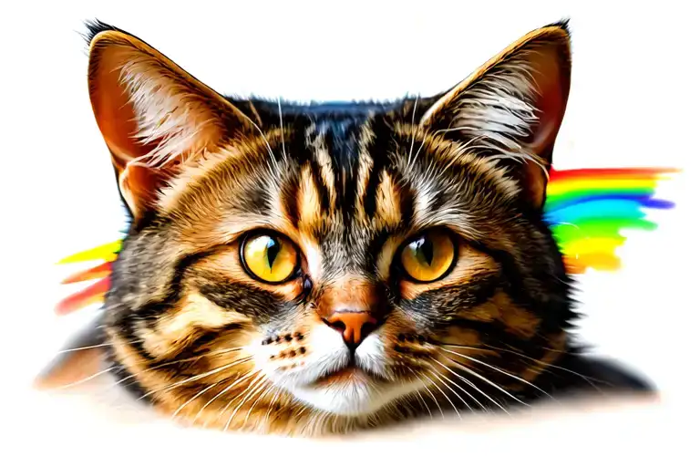 Brown Tabby Cat Portrait With Rainbow