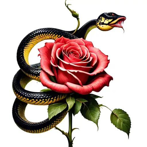 Open Rose With Snake A Wrapped Around It