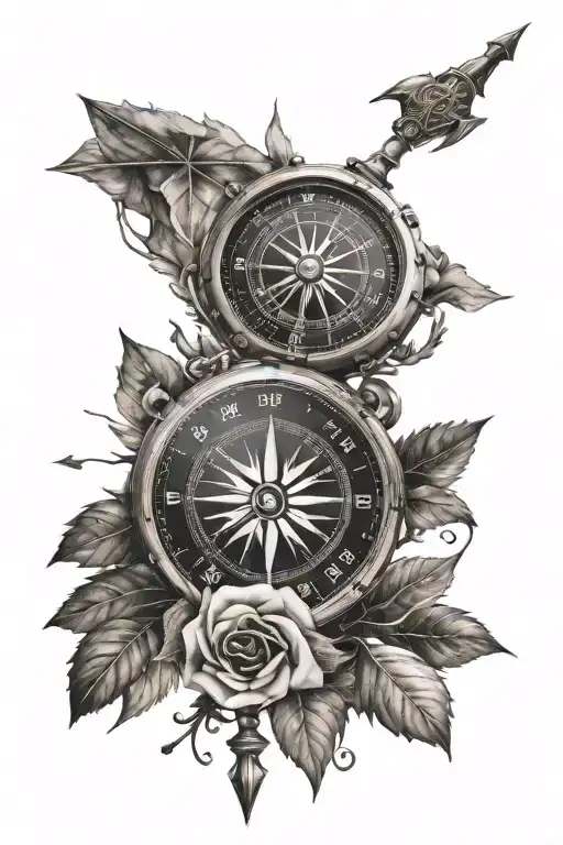 Compass With Roses And Arrow Pointing Forward For The Future