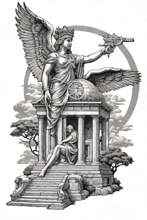 Temple And Sun And A Goddess Athena