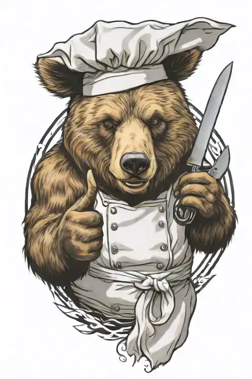 Chef Bear Thumbs Up With Chef Knife