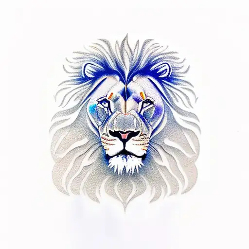 Lion Made Of Steel With Colors Blue And Red