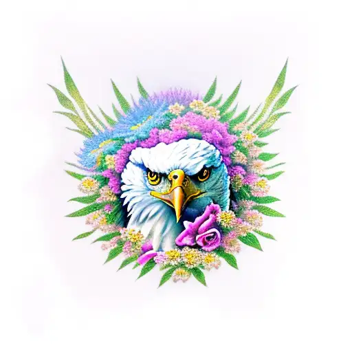Eagle Surrounded By Flowers